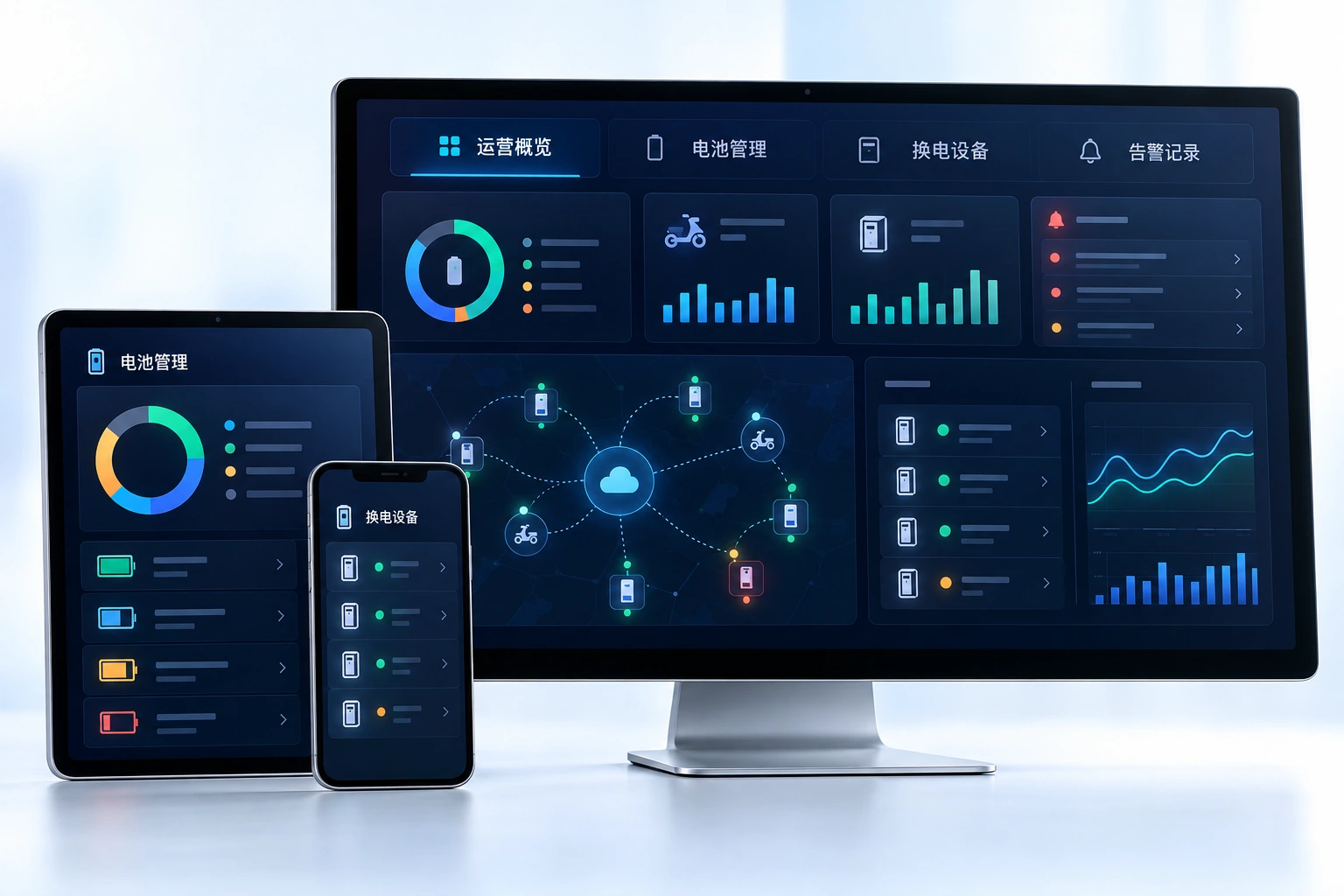 二轮充换电线上管理平台功能示意